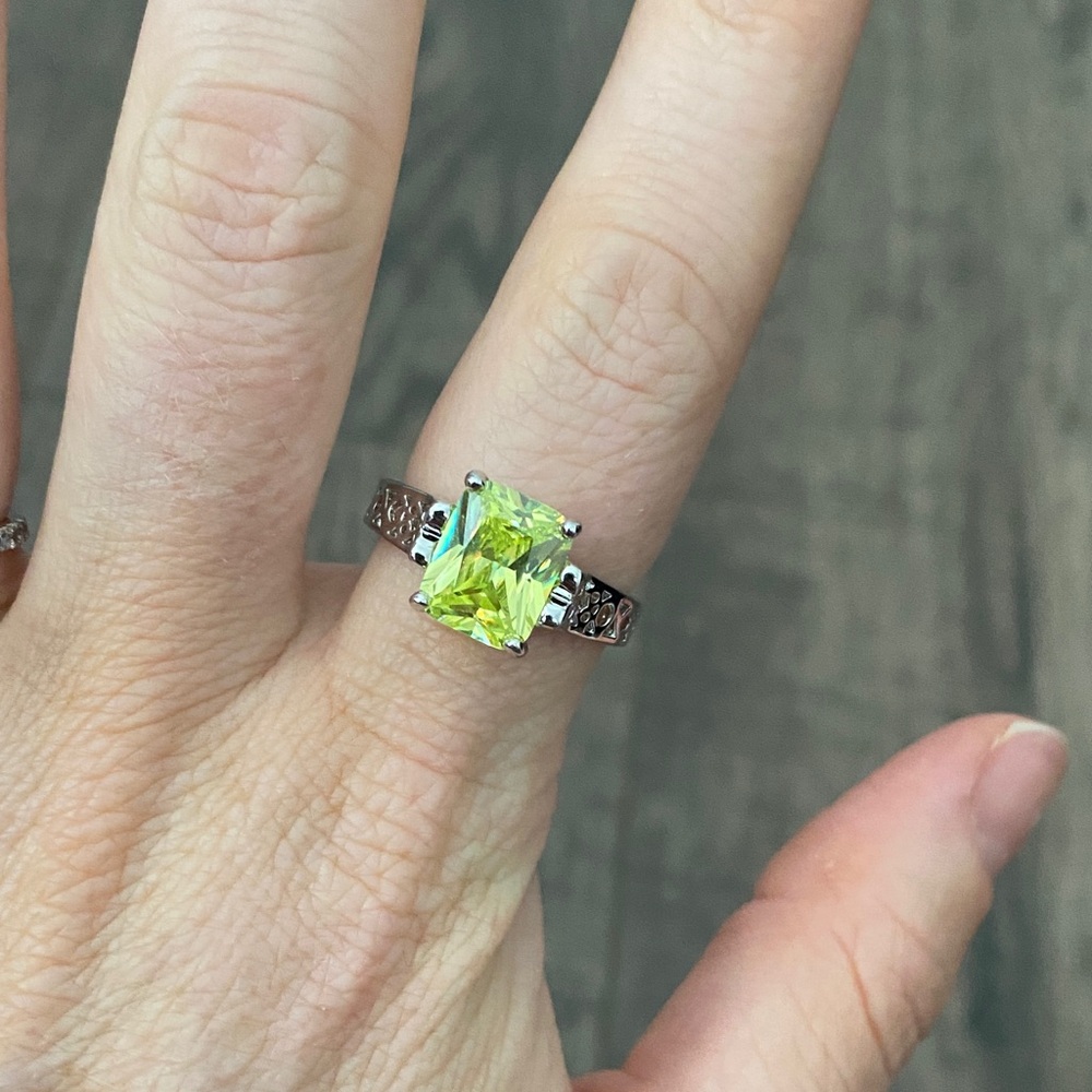 Lia Sophia Silver Band with Green Gemstone